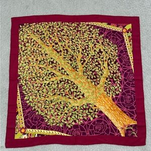 VINTAGE HERMES AXIS MUNDI - 90cm carre 100% silk Scarf Wine-red France